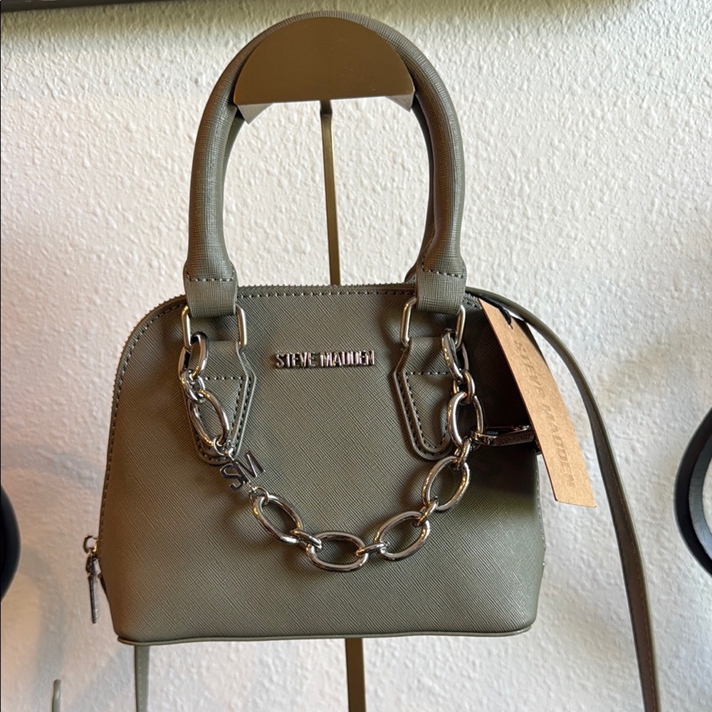 Steve Madden Mini Bag in Olive color with Structured Design and Silver Hardware